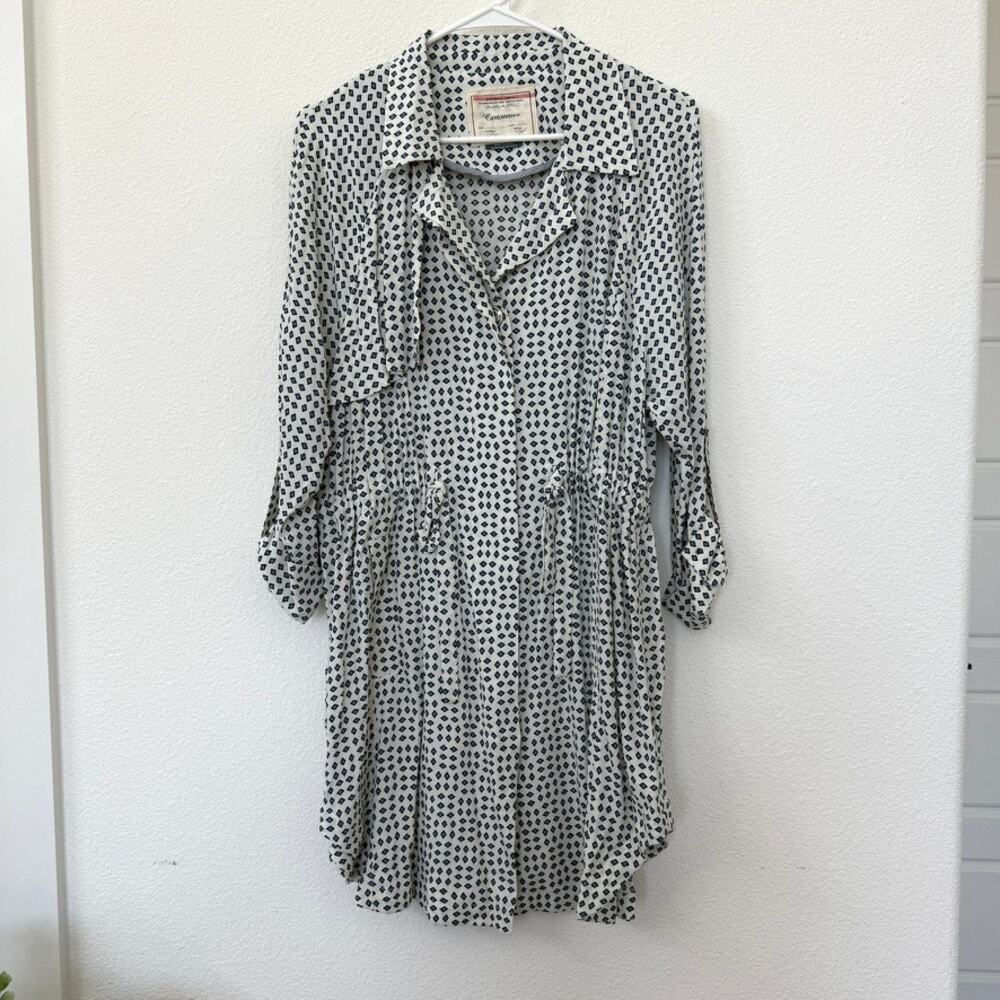 CARTONNIER Shirtdress Navy Geometric Drawstring‎ Viscose Rayon Midi M Coastal